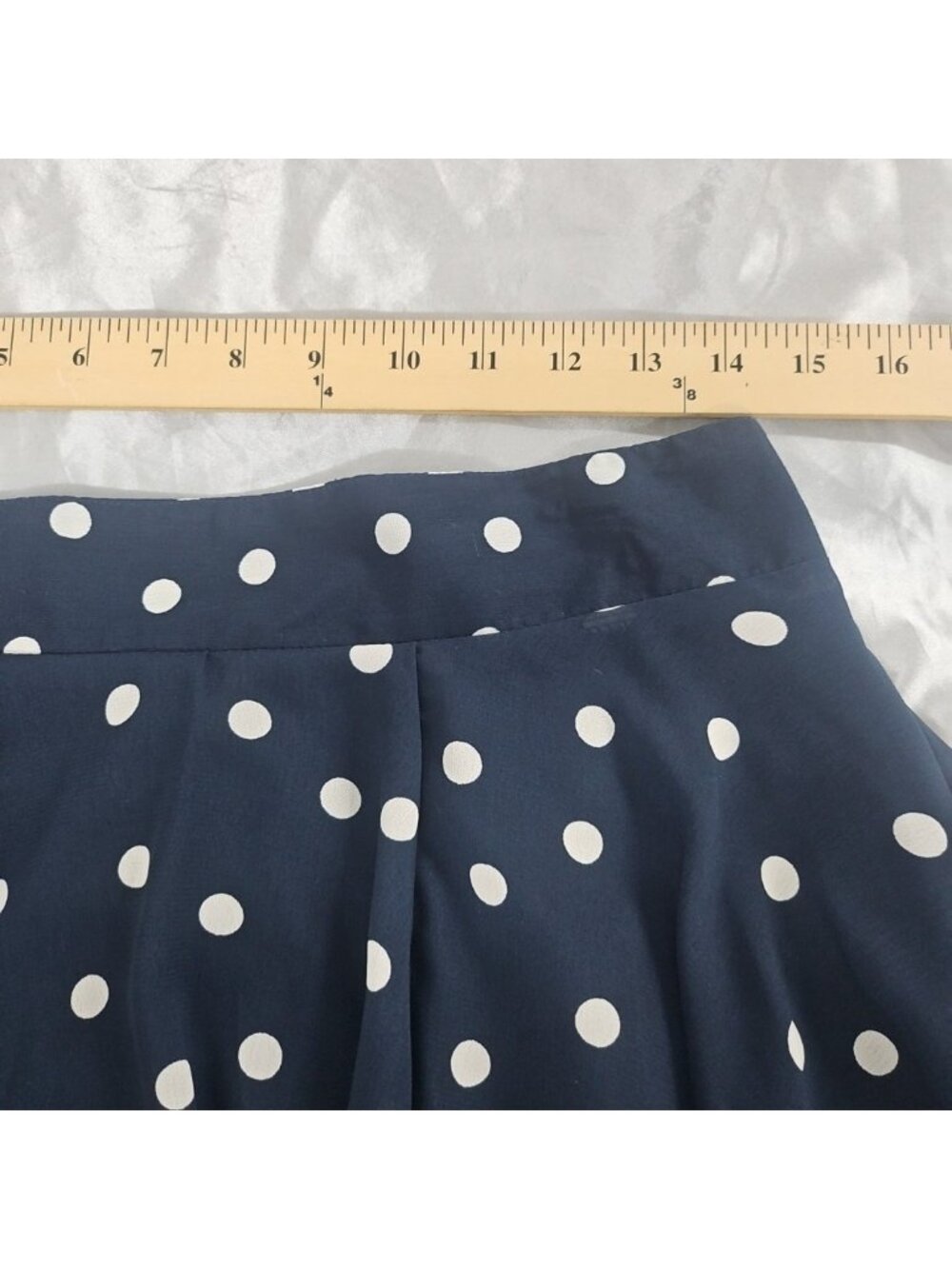 Maison Jules Polka Dot Skirt Large Navy White Retro Midi Parisian Flowy Skater - Picture 2 of 12